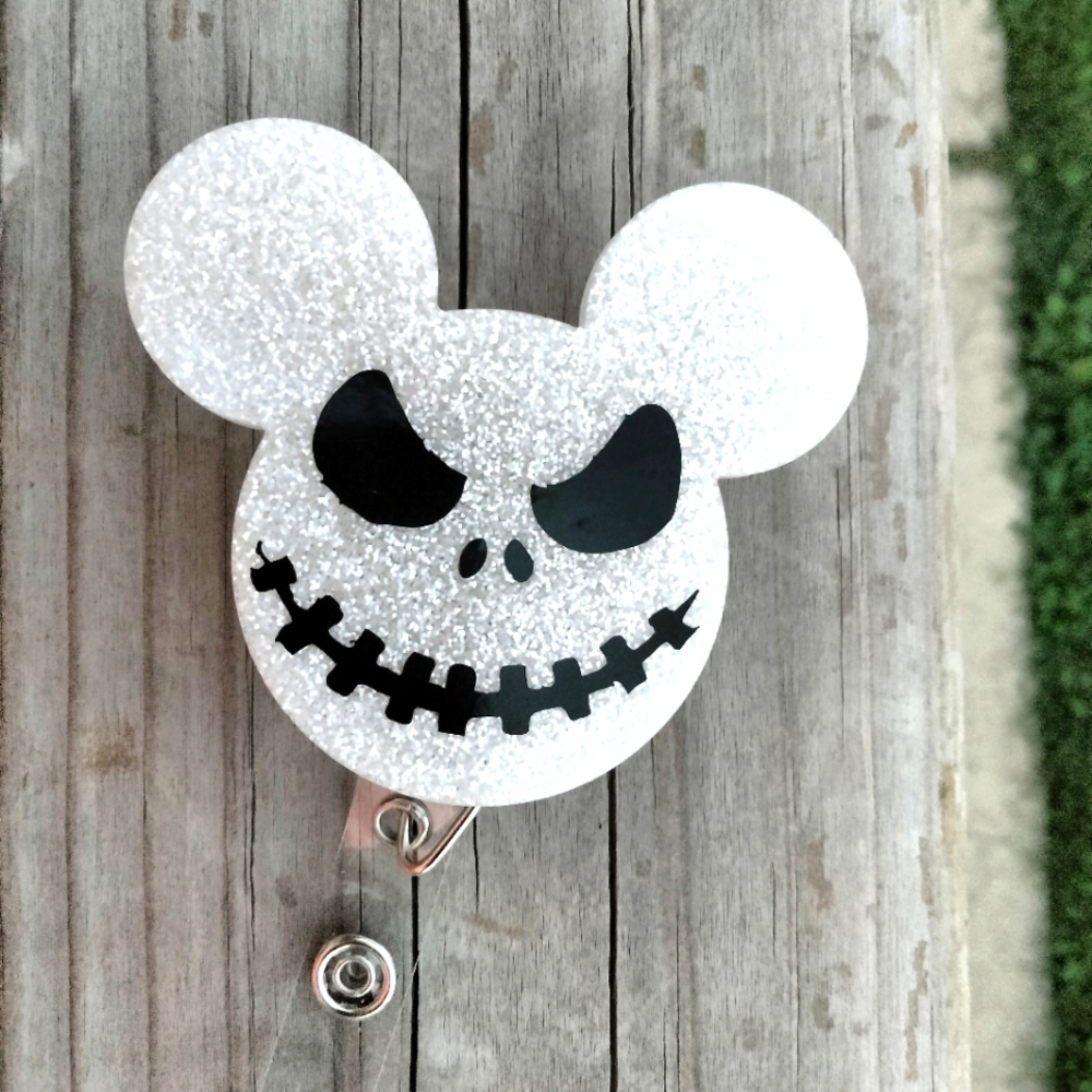 Nightmare before Christmas Jack Skellington Mouse Head Name Badge Reel ID Holder